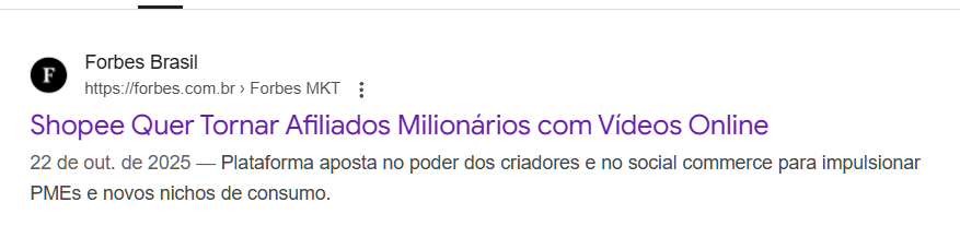 Manchete da Forbes sobre Shopee Afiliados